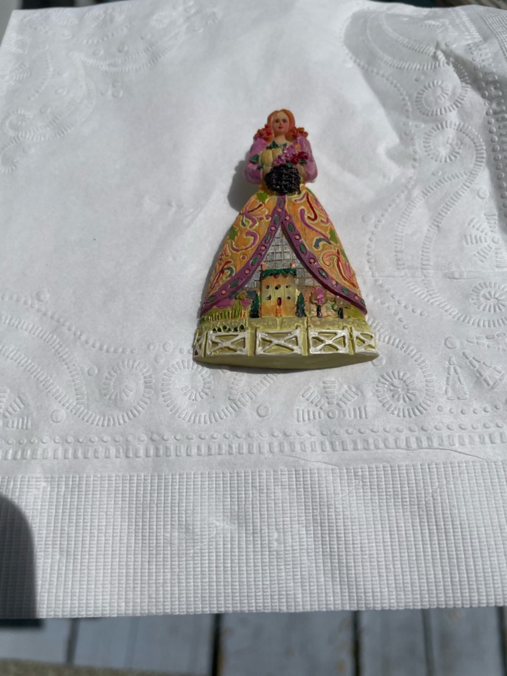 Hand-Painted Decorative Figurine - Pink & Yellow Dress Pin Brooch